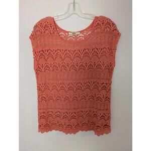 Oasis Women's Open Knit Crochet Coral Tunic Top Sleeveless 100% Cotton